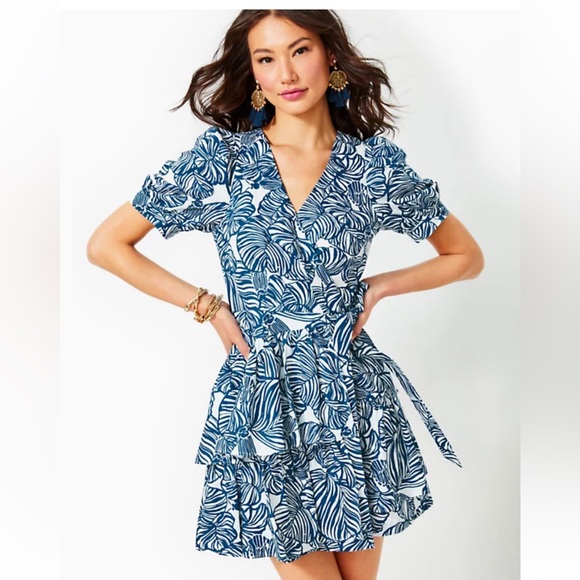 Lilly Pulitzer Dresses & Skirts - Lilly Pulitzer Alexandria Elbow Sleeve Cotton Wrap Dress Size 2